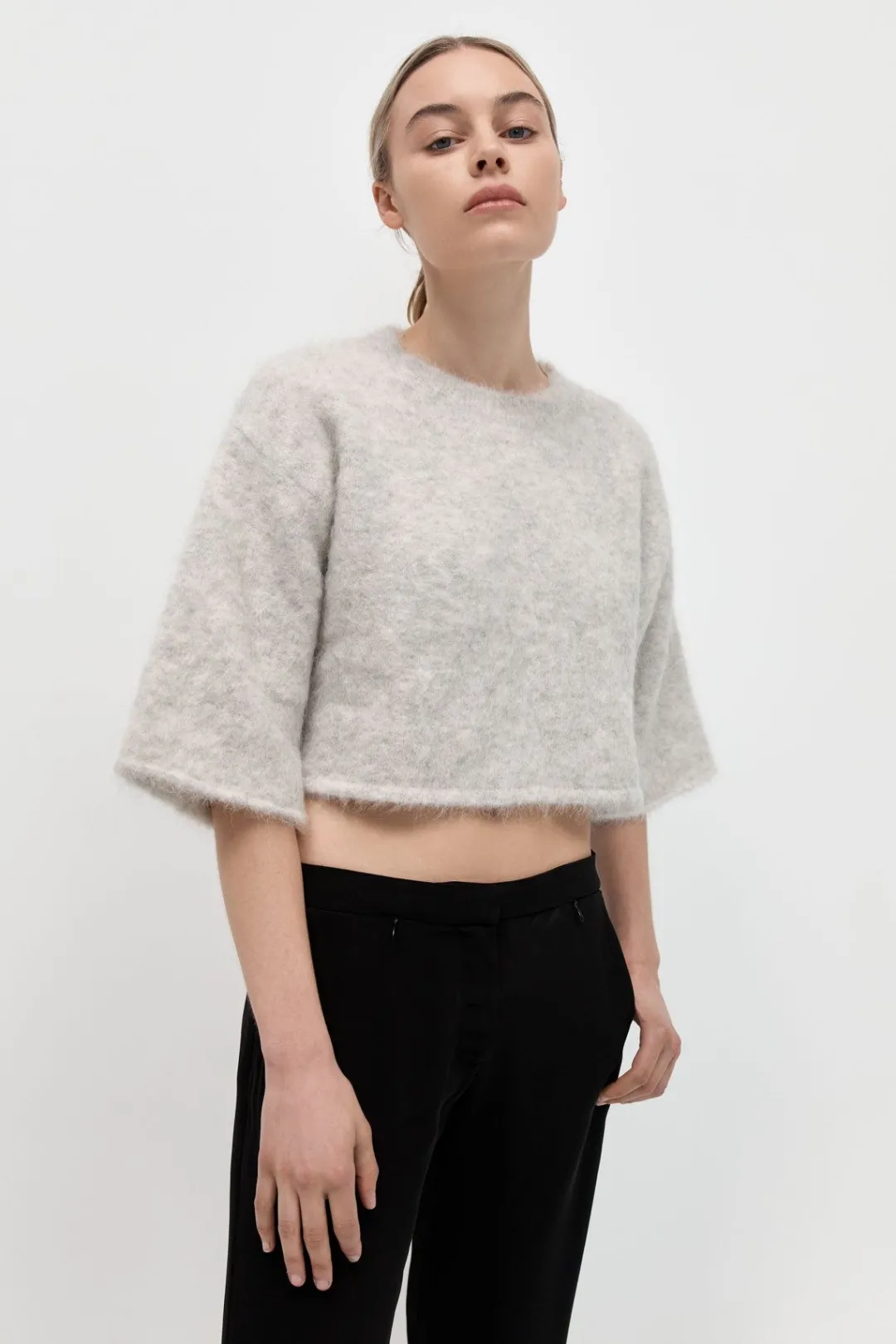 Knitwear*St. Agni Alpaca Cropped Tee - Light Grey