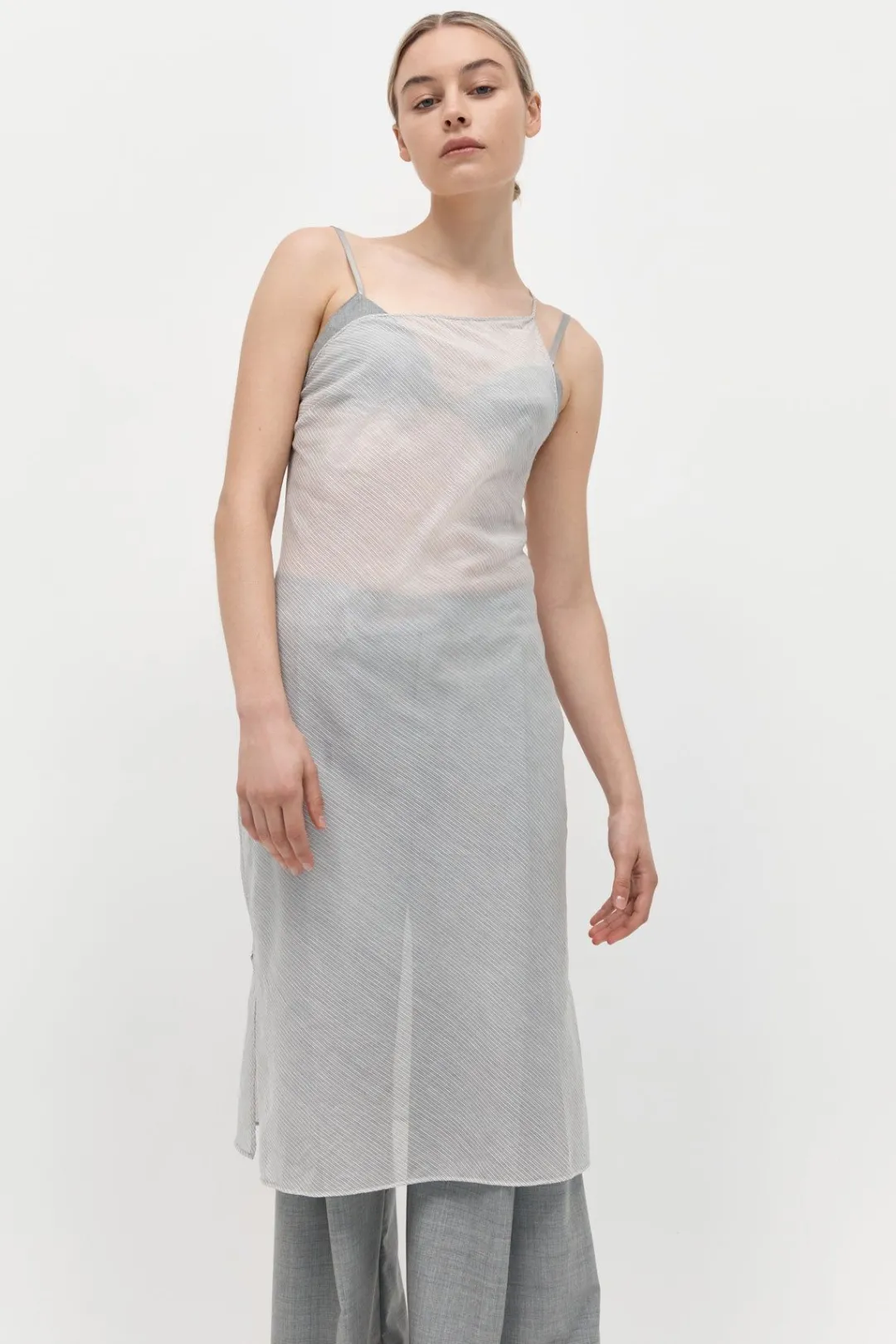 Dresses*St. Agni Asymmetric Slip Dress - Sheer Stripe