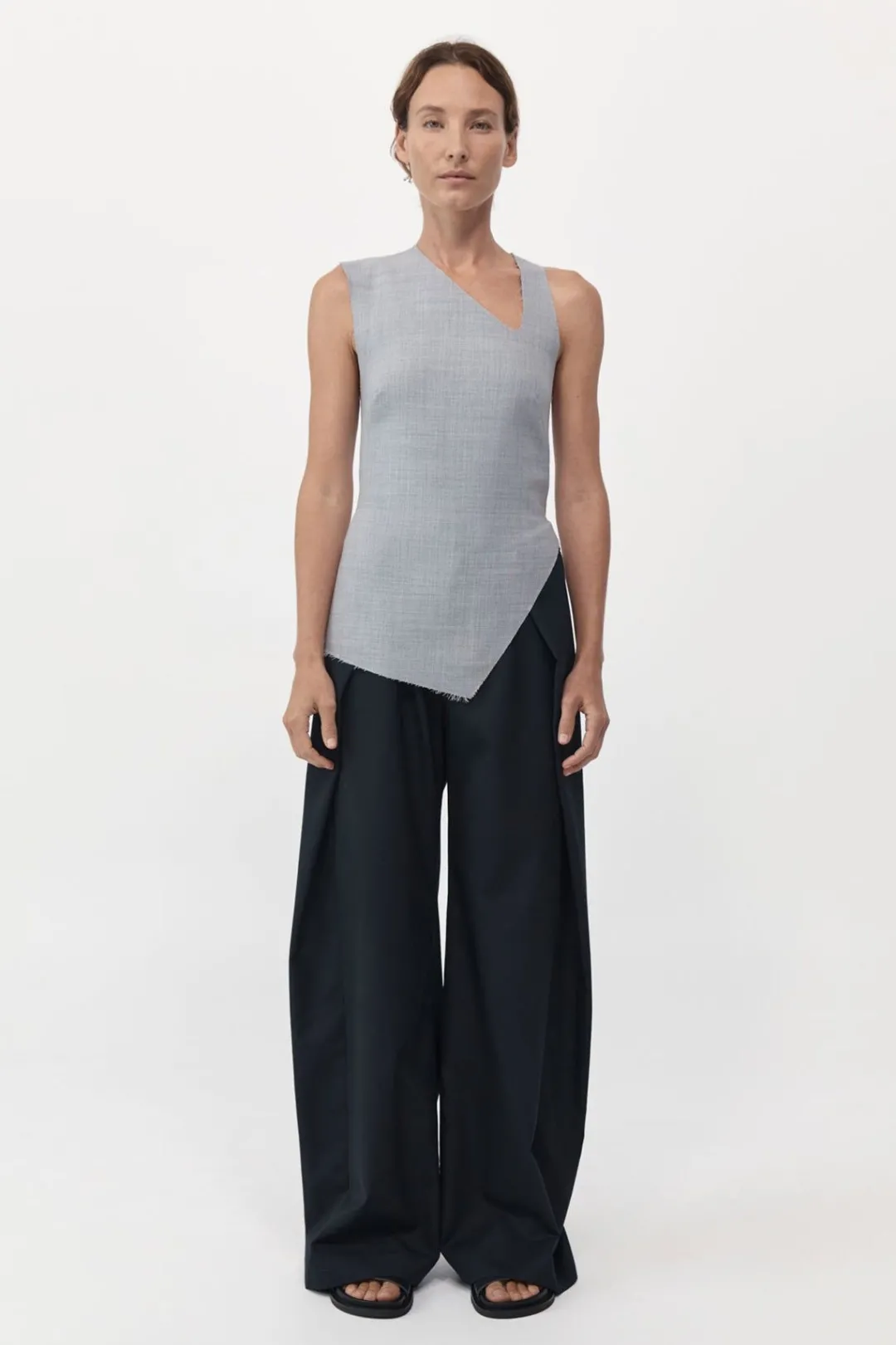 Tops*St. Agni Asymmetrical Neck Top - Grey Heather