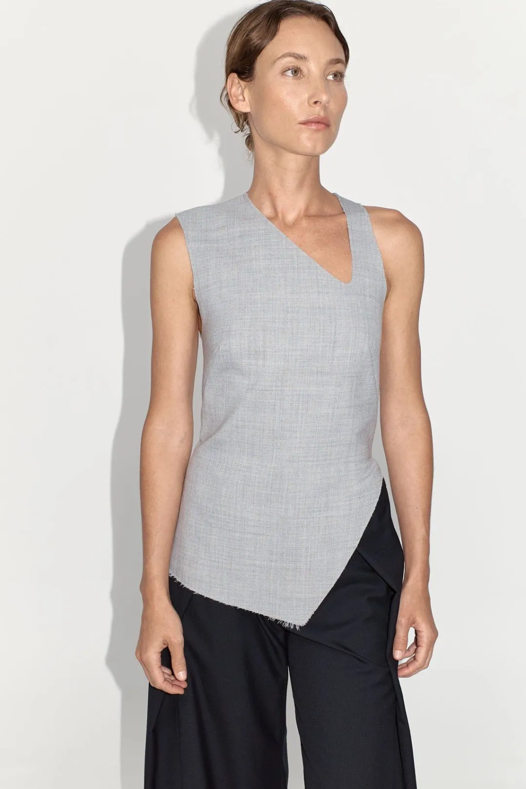Tailoring*St. Agni Asymmetrical Neck Top - Grey Heather