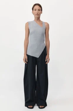 Tailoring*St. Agni Asymmetrical Neck Top - Grey Heather