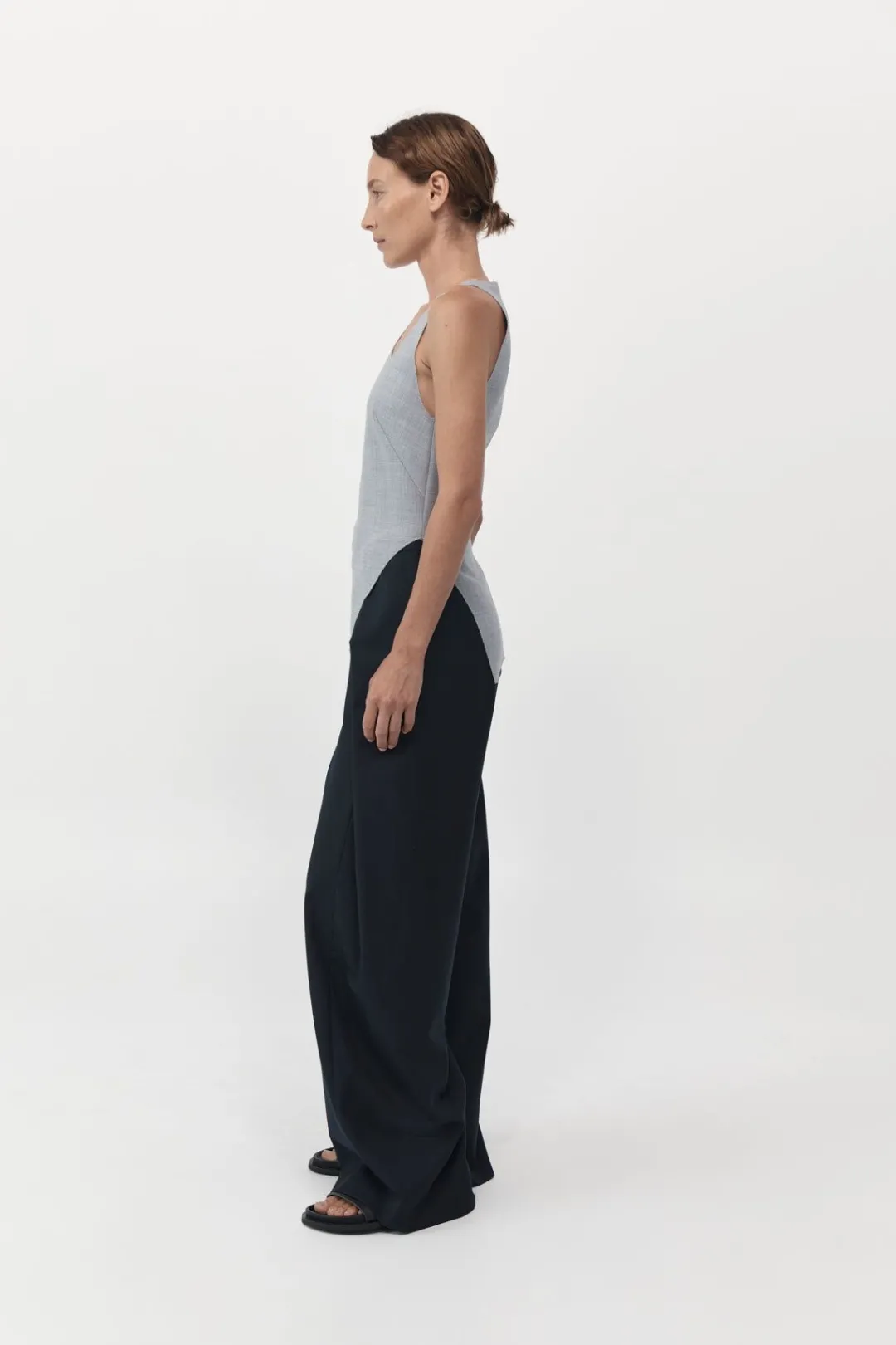 Tailoring*St. Agni Asymmetrical Neck Top - Grey Heather