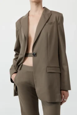 Unisex*St. Agni Belt Detail Blazer - Kelp