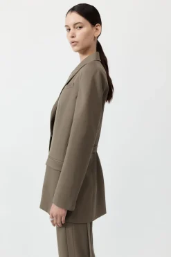 Unisex*St. Agni Belt Detail Blazer - Kelp