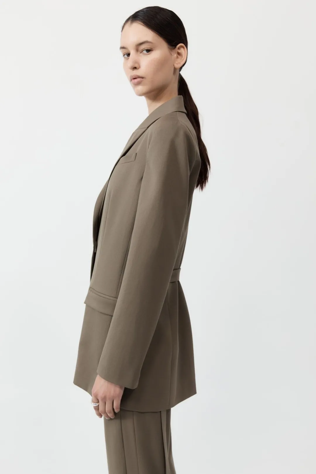 Unisex*St. Agni Belt Detail Blazer - Kelp