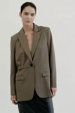 Unisex*St. Agni Belt Detail Blazer - Kelp