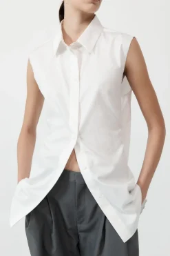 Shirts*St. Agni Cotton Belted Sleeveless Shirt - White