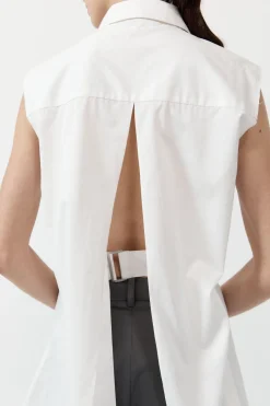 Shirts*St. Agni Cotton Belted Sleeveless Shirt - White