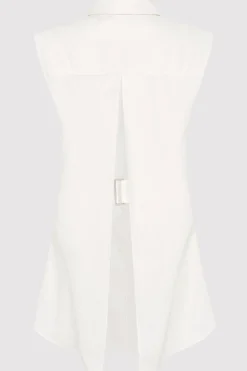 Shirts*St. Agni Cotton Belted Sleeveless Shirt - White