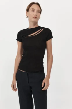 T-Shirts*St. Agni Cut Out Knit Tee - Black