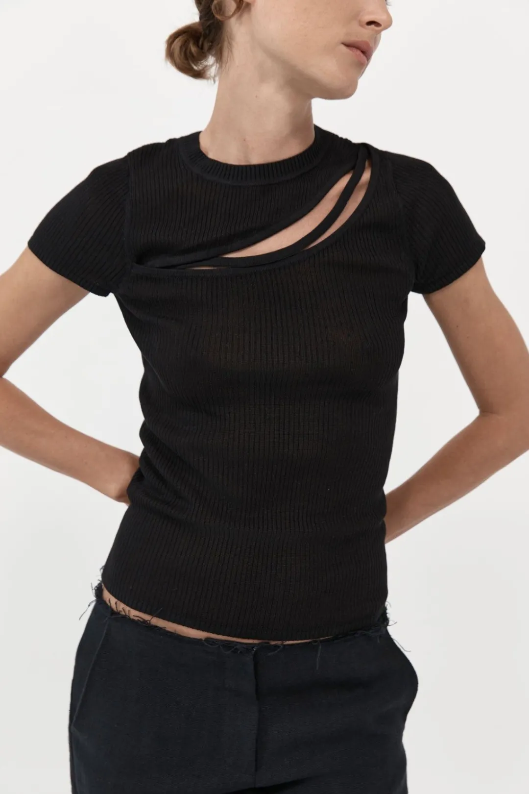 T-Shirts*St. Agni Cut Out Knit Tee - Black