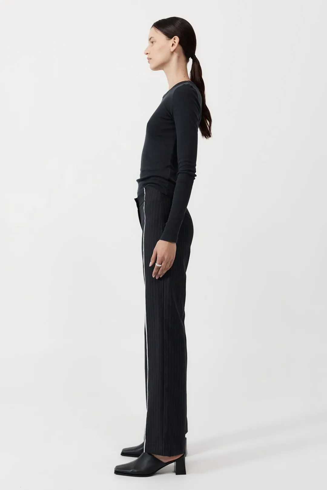 Pants*St. Agni Deconstructed Pinstripe Trousers - Black
