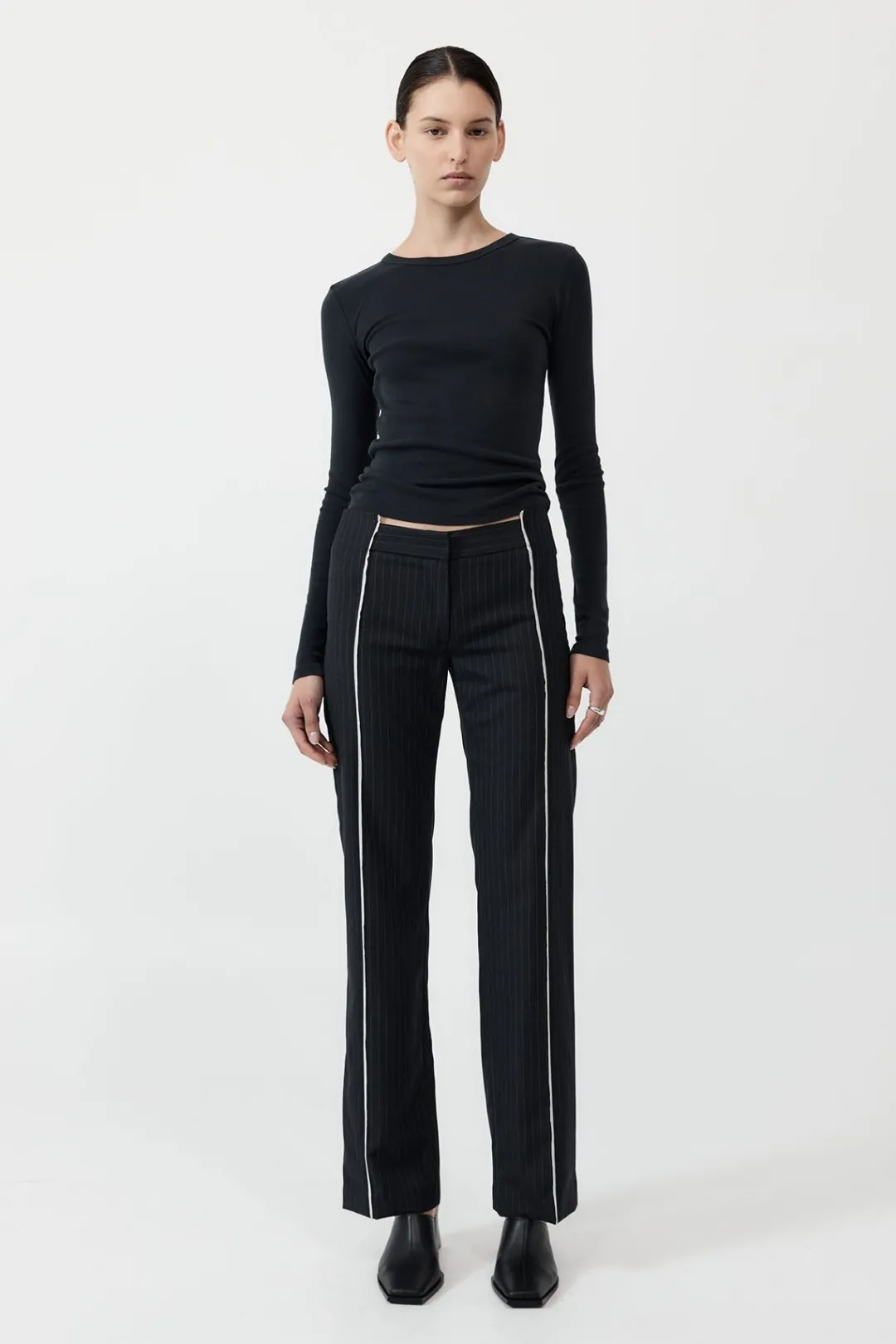 Tailoring*St. Agni Deconstructed Pinstripe Trousers - Black