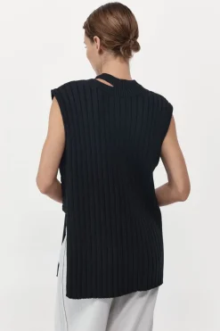 Knitwear*St. Agni Deconstructed Rib Knit Tunic - Black