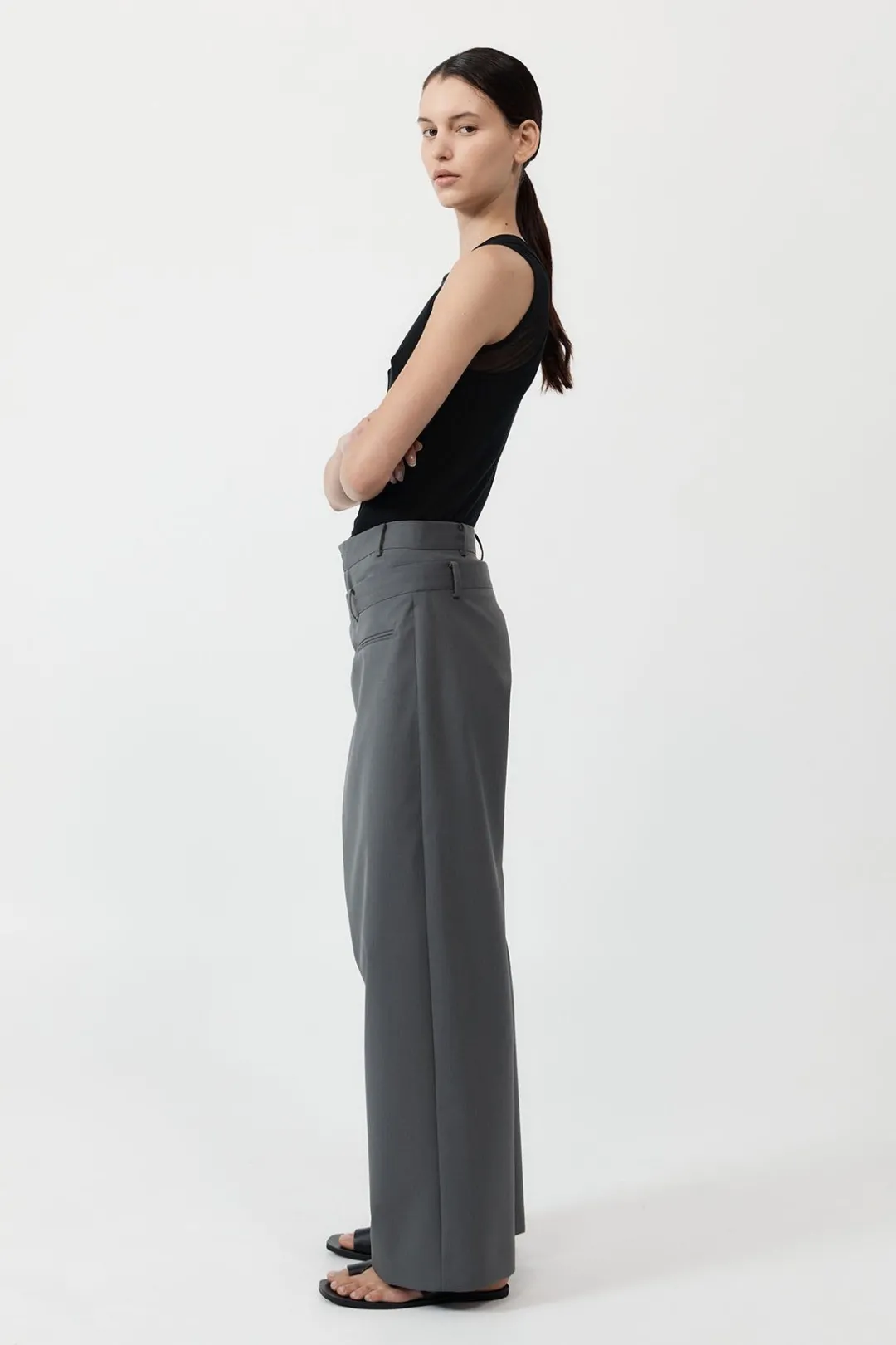 Unisex*St. Agni Deconstructed Waist Pants - Pewter Grey