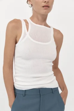 Tops*St. Agni Double Layer Knit Singlet - White