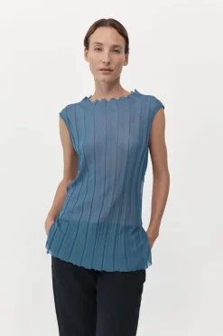 Knitwear*St. Agni Fine Pleat Knit Top - Steel Blue