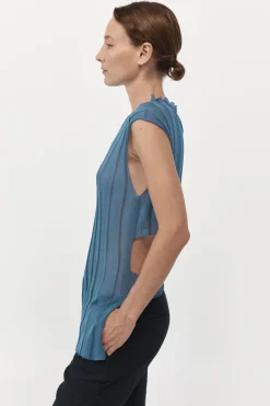 Knitwear*St. Agni Fine Pleat Knit Top - Steel Blue