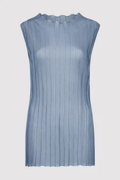 Knitwear*St. Agni Fine Pleat Knit Top - Steel Blue