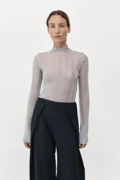 Knitwear*St. Agni Fine Pleat Long Sleeve Top - Silver