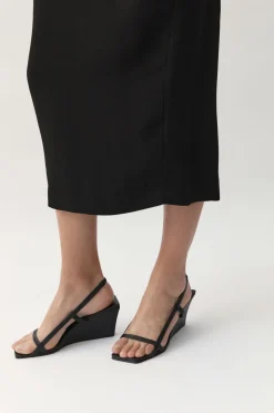 Wedges*St. Agni Fine Strap Sling Back Wedge - Black