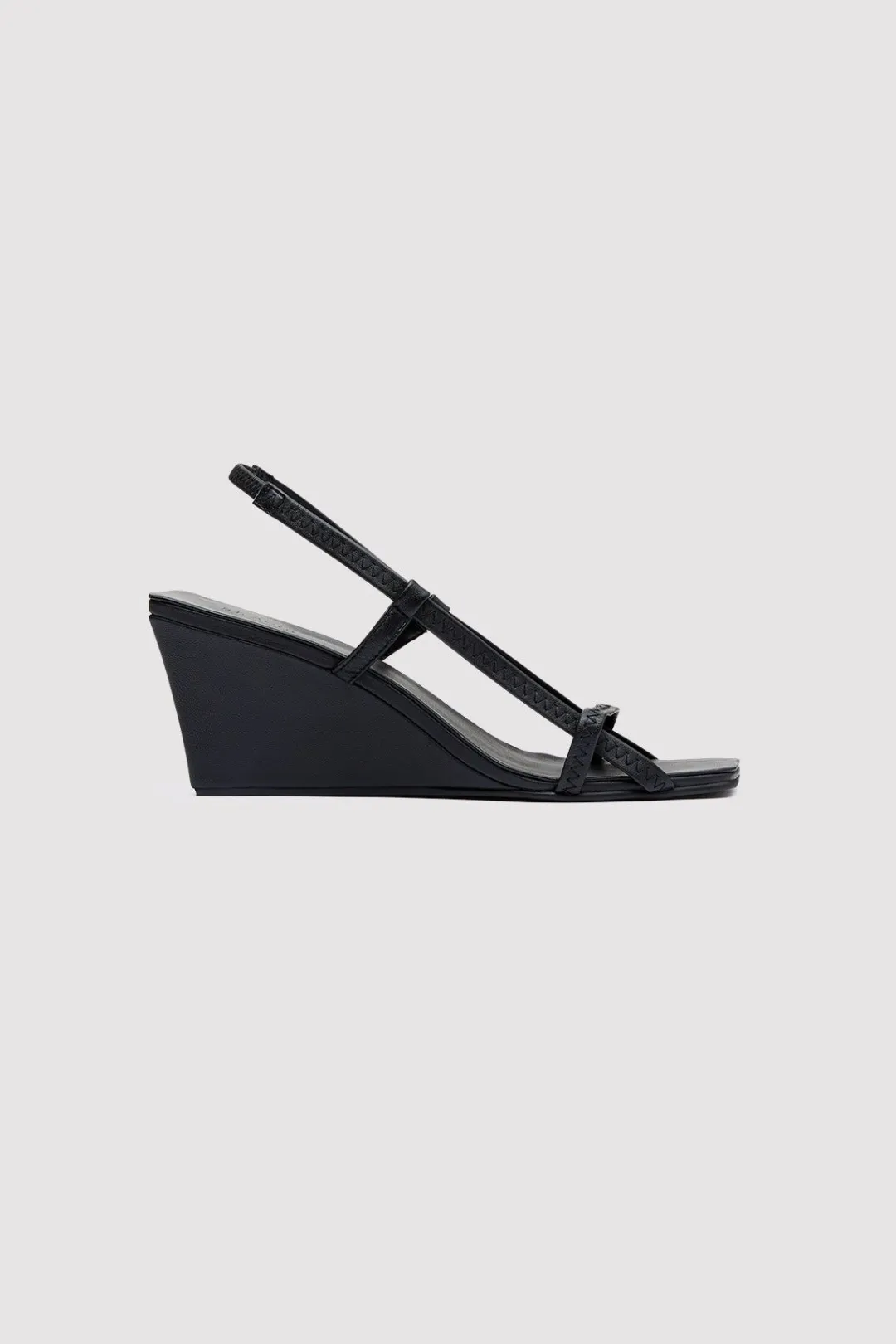 Wedges*St. Agni Fine Strap Sling Back Wedge - Black