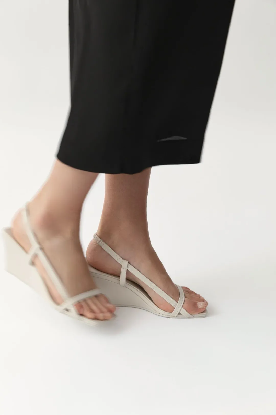 Wedges*St. Agni Fine Strap Sling Back Wedge - Cool White
