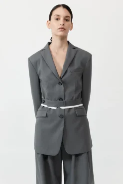 Unisex*St. Agni Homme Belted Blazer - Pewter Grey
