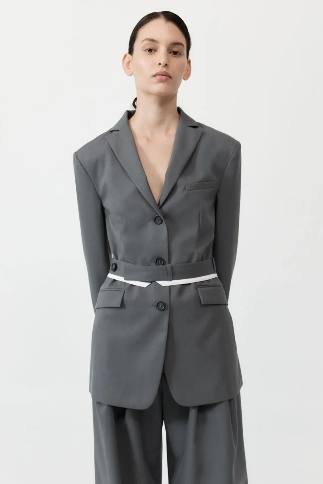 Unisex*St. Agni Homme Belted Blazer - Pewter Grey
