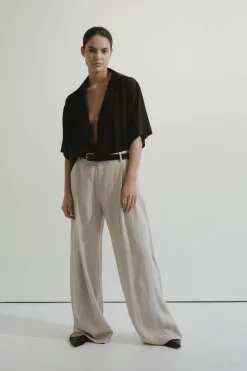 Tailoring*St. Agni Linen Overlap Waist Trousers - Natural