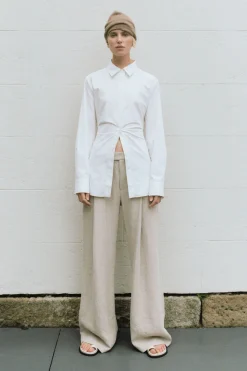 Pants*St. Agni Linen Overlap Waist Trousers - Natural