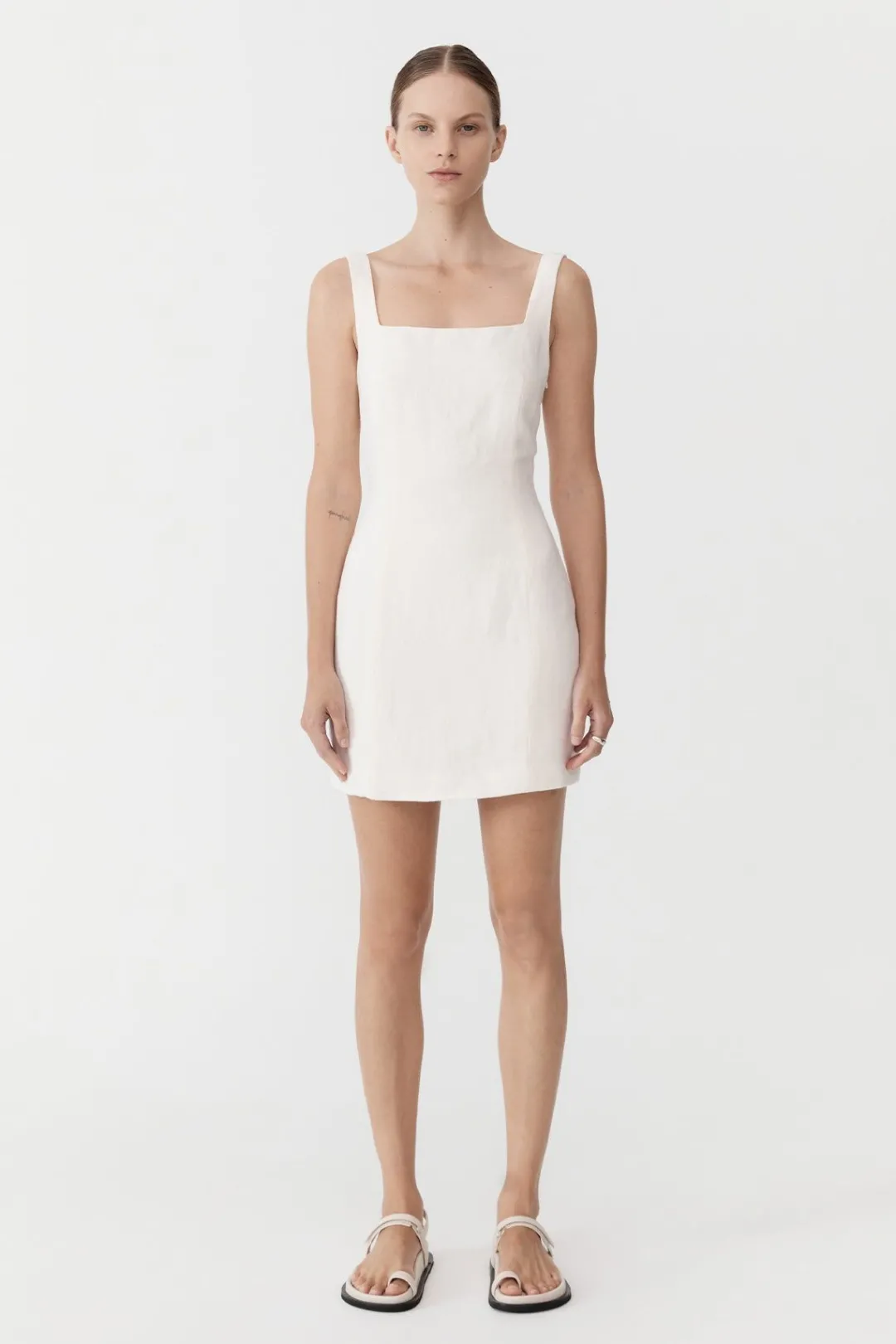 Tailoring*St. Agni Linen Square Neck Mini Dress - Ivory