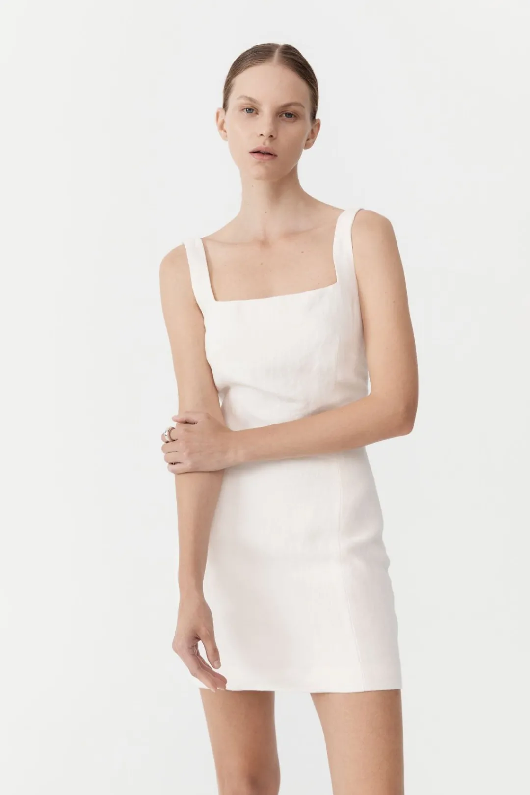 Tailoring*St. Agni Linen Square Neck Mini Dress - Ivory