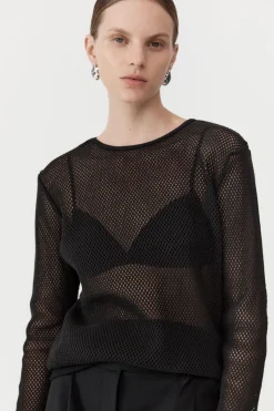 Tops*St. Agni Mesh Long Sleeve Top - Black