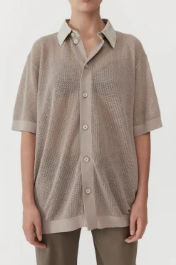 Knitwear*St. Agni Mesh Short Sleeve Shirt - Fog