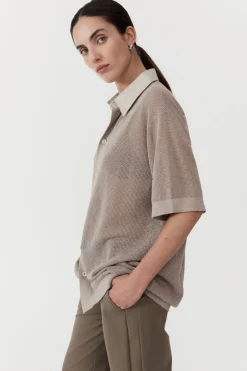 Tops*St. Agni Mesh Short Sleeve Shirt - Fog