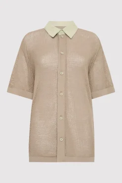 Tops*St. Agni Mesh Short Sleeve Shirt - Fog