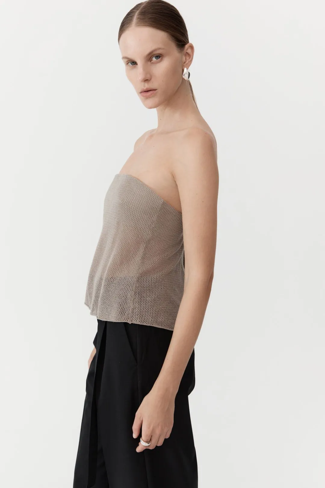 Knitwear*St. Agni Mesh Strapless Top - Fog