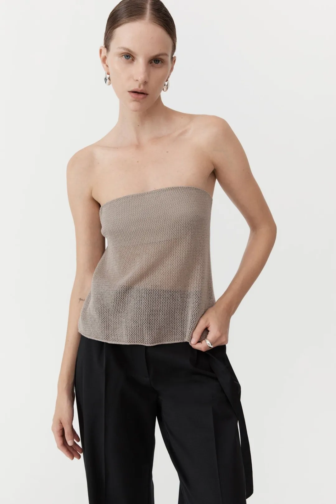 Tops*St. Agni Mesh Strapless Top - Fog