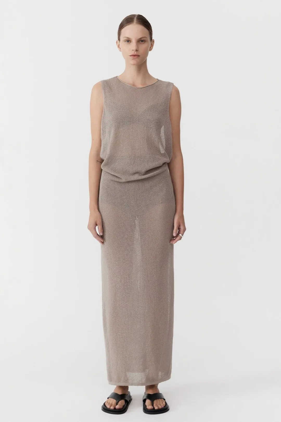 Knitwear*St. Agni Mesh Tuck Back Maxi Dress - Fog