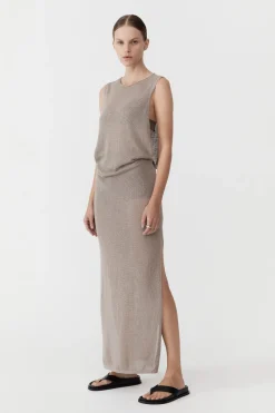 Knitwear*St. Agni Mesh Tuck Back Maxi Dress - Fog