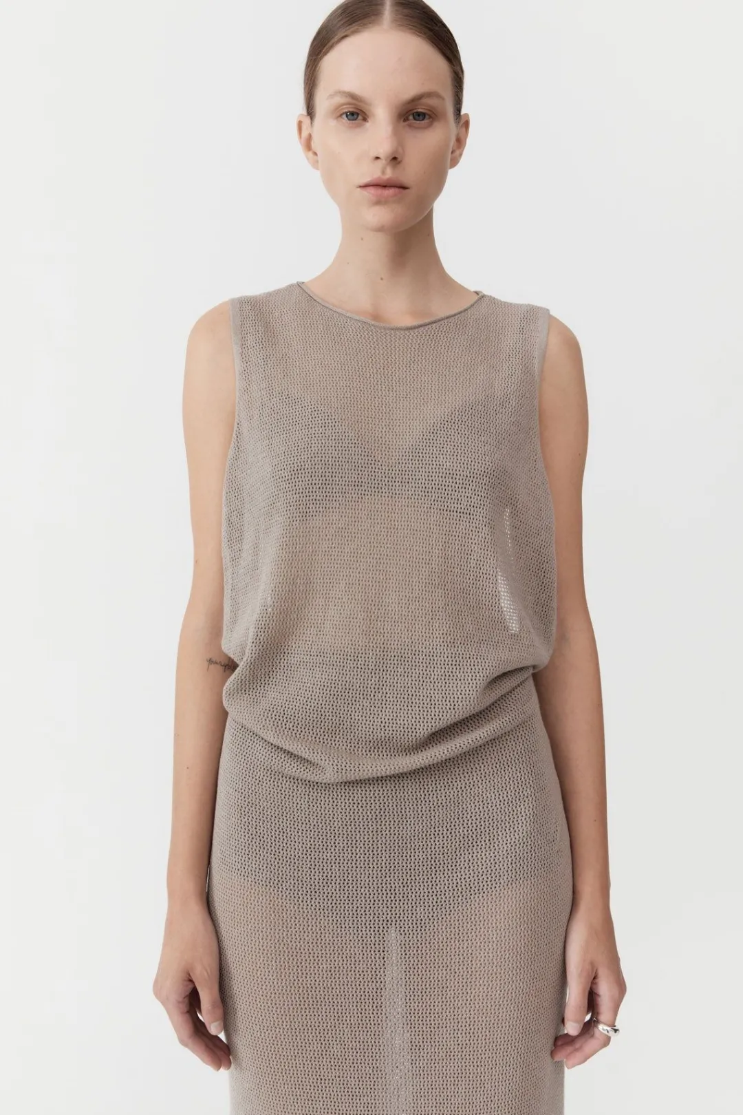 Knitwear*St. Agni Mesh Tuck Back Maxi Dress - Fog
