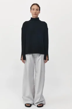 Knitwear*St. Agni Mock Neck Rib Knit Jumper - Black