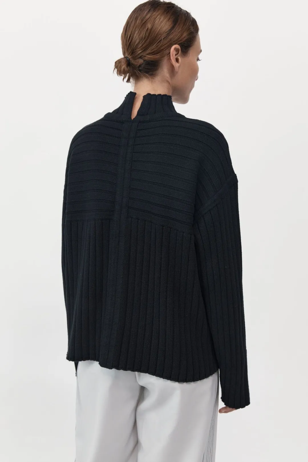 Knitwear*St. Agni Mock Neck Rib Knit Jumper - Black