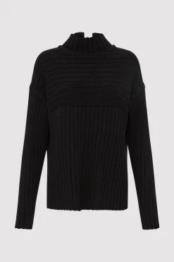Knitwear*St. Agni Mock Neck Rib Knit Jumper - Black