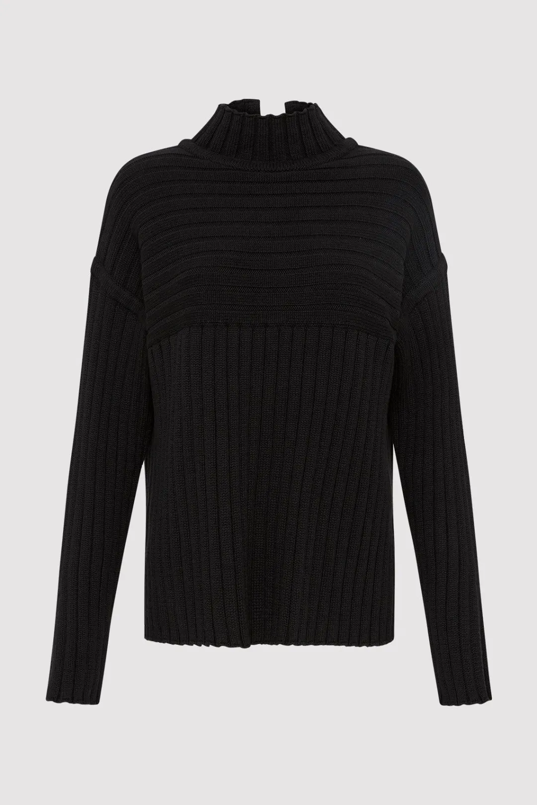 Knitwear*St. Agni Mock Neck Rib Knit Jumper - Black