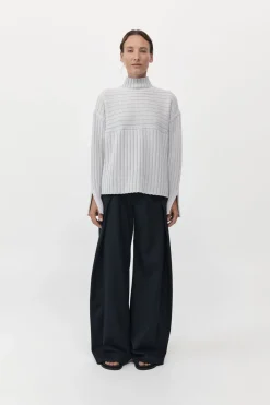 Knitwear*St. Agni Mock Neck Rib Knit Jumper - Soft Grey