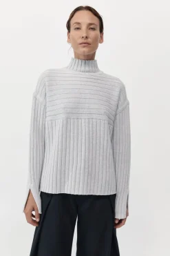 Knitwear*St. Agni Mock Neck Rib Knit Jumper - Soft Grey