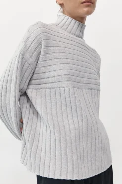 Jumpers*St. Agni Mock Neck Rib Knit Jumper - Soft Grey