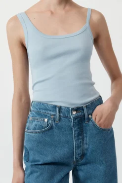 Basics*St. Agni Organic Cotton Asymm Tank - Stone Blue